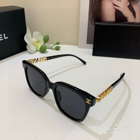 CHANEL Accessories - CHANEL Black Sunglasses with Gold Detailing